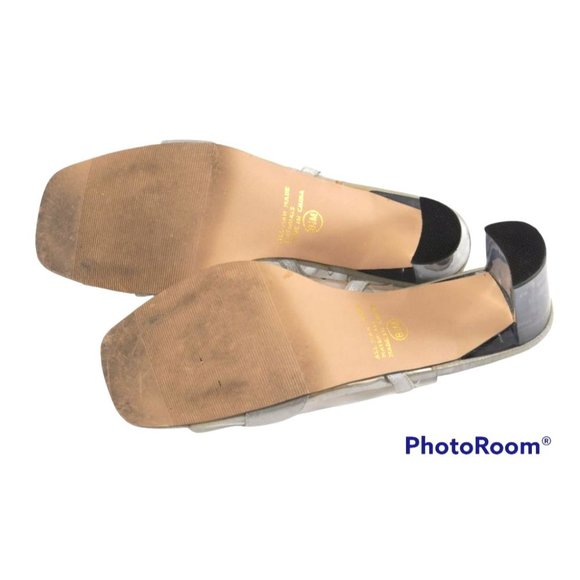 Y2K Lucite Heel Shoes, Clear Vinyl, Metallic Silver, Clear Crystals Bejeweled Hi - Picture 7 of 9